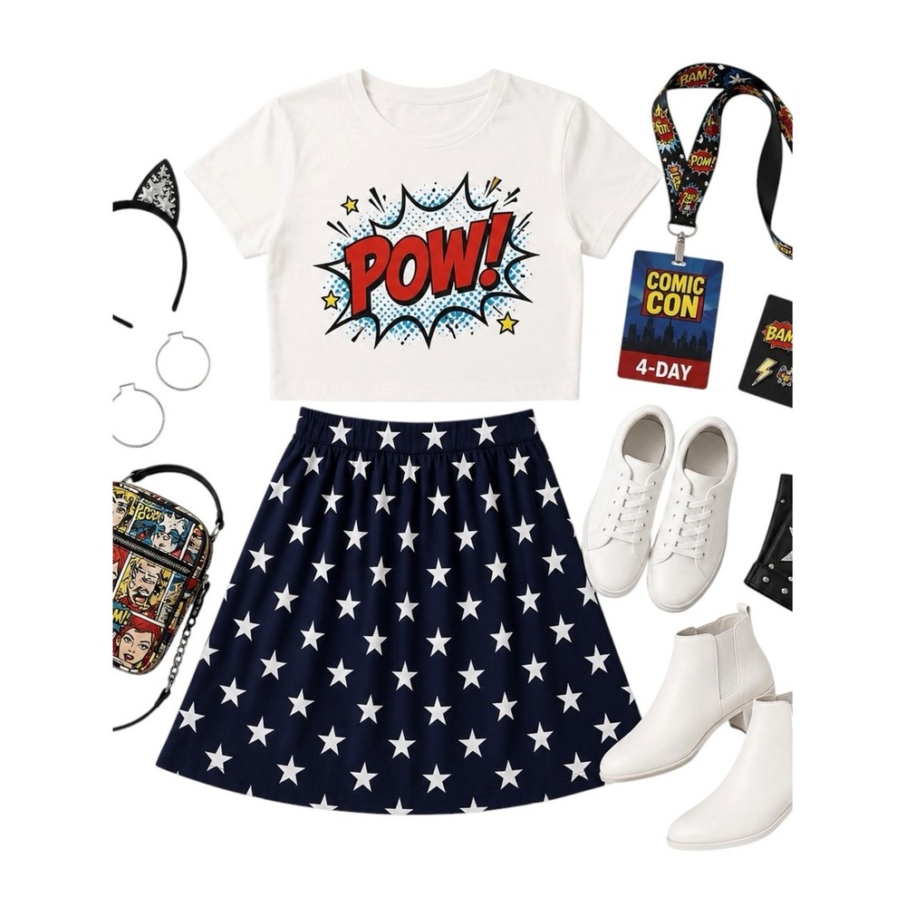 Her Universe WW84 Star Print Pleated Mini Skirt Women Small Cosplay NO CHAIN